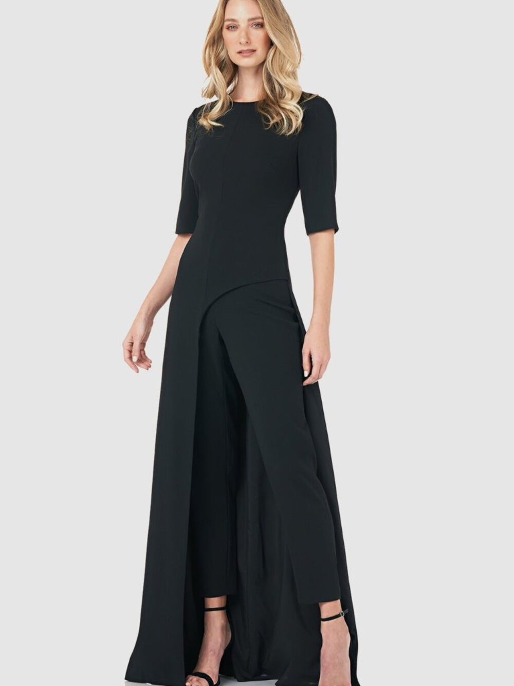 Kay Unger Size 12 Black Davina Maxi Walk-Through Jumpsuit Cocktail Wedding